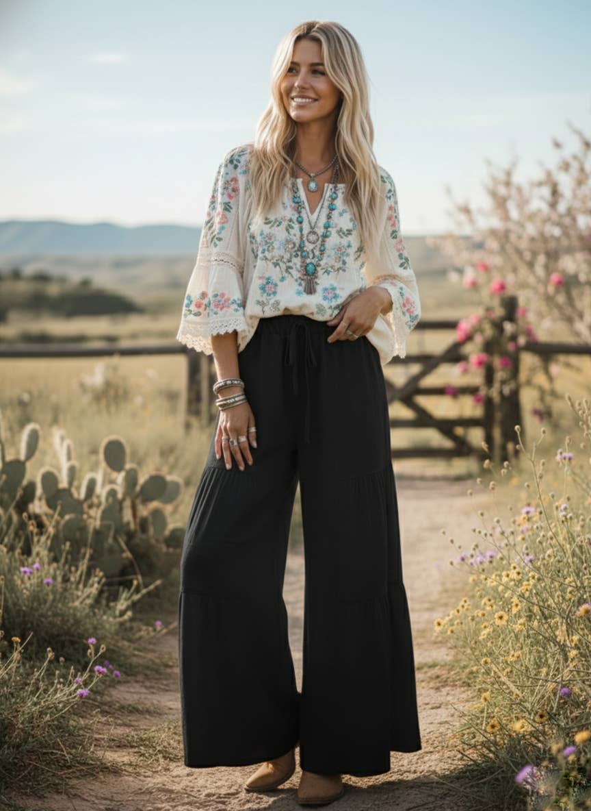 Linen Wide Leg Palazzo Pants
