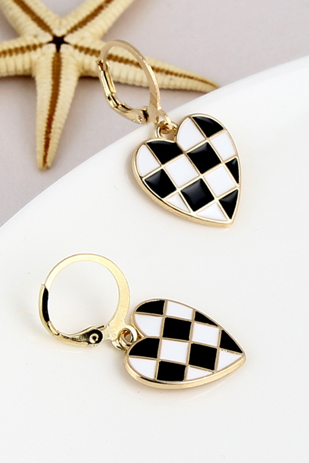 Checkered Heart Shape Hoop Earrings