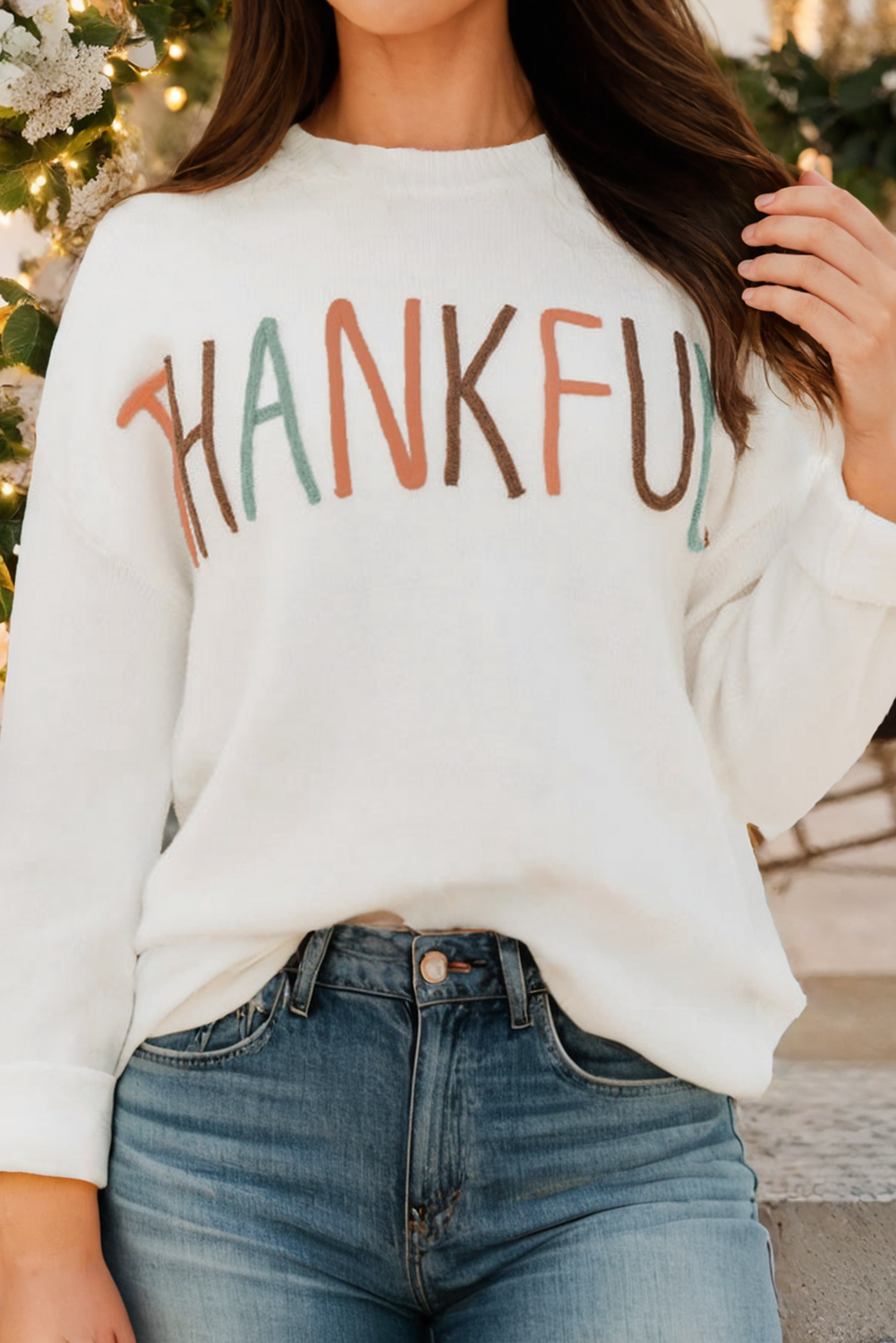 Thankful Ivory Embroidered Sweater