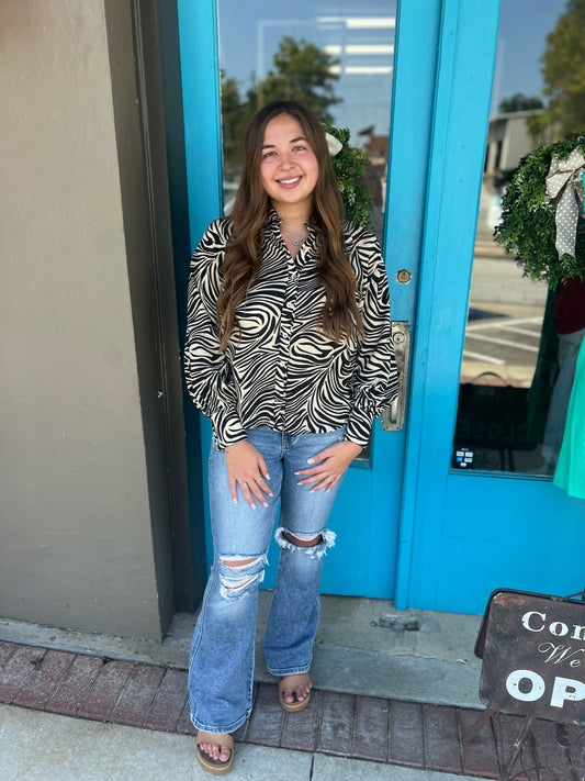 Zebra Print Button Down