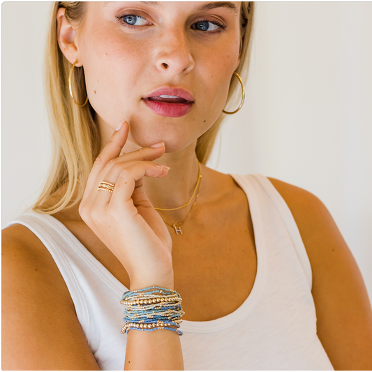 BLUE GRAY + Gold Filled Waterproof Bracelet