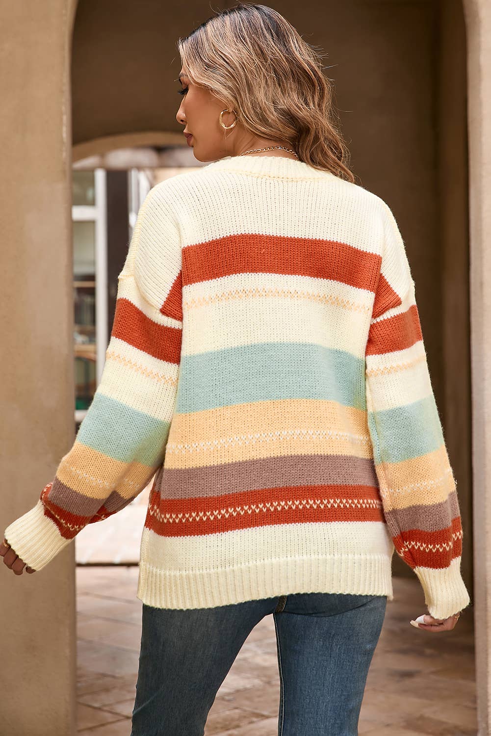 Fall's Striped Color Block Sweater