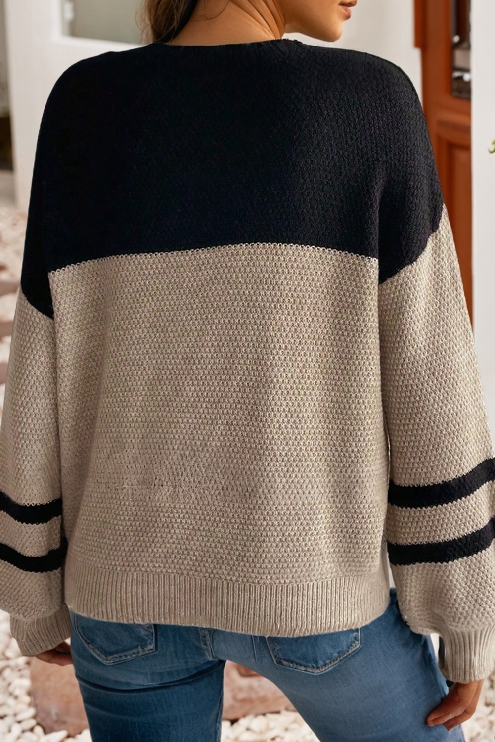 Neutral Color Block Knit Sweater