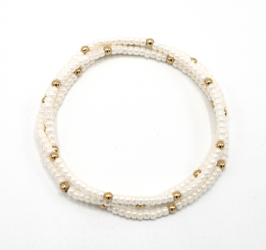 Pearl White + Gold Filled Classic Bracelet Stack