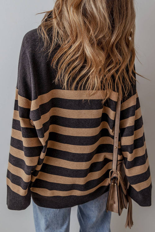 Watermelon and Coffee Striped Quarter Zipper