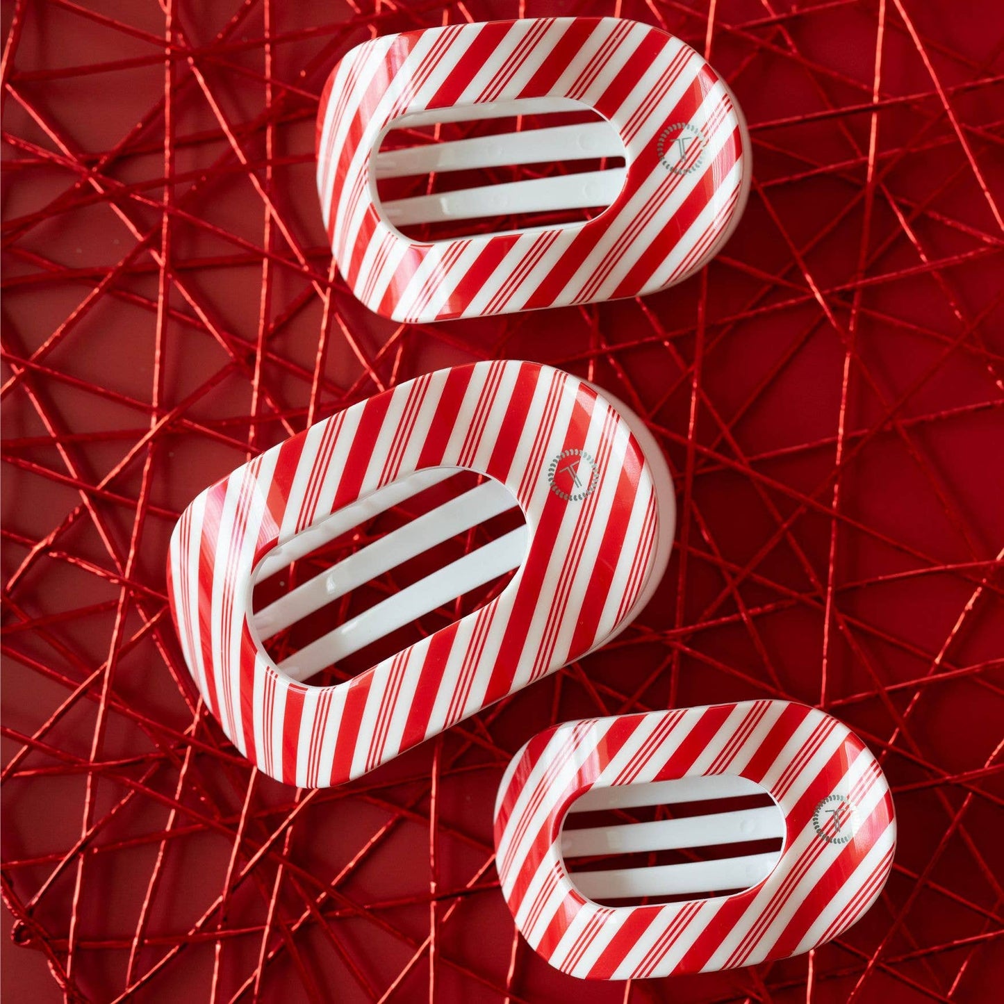 Flat Round Hair Clip | Small | Candy Cane Crush