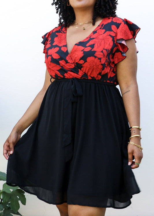 Macy's Red Floral Wrap Dress