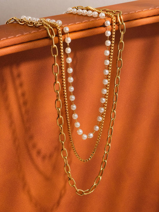Cadeaux Stacked Pearl Chain Necklace