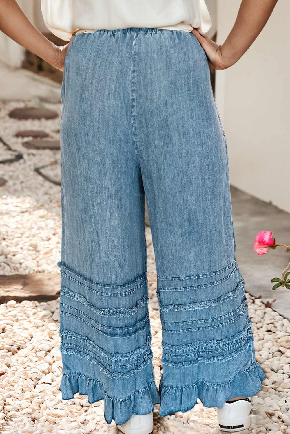 Twisted Flared Ruffle Hem Pants