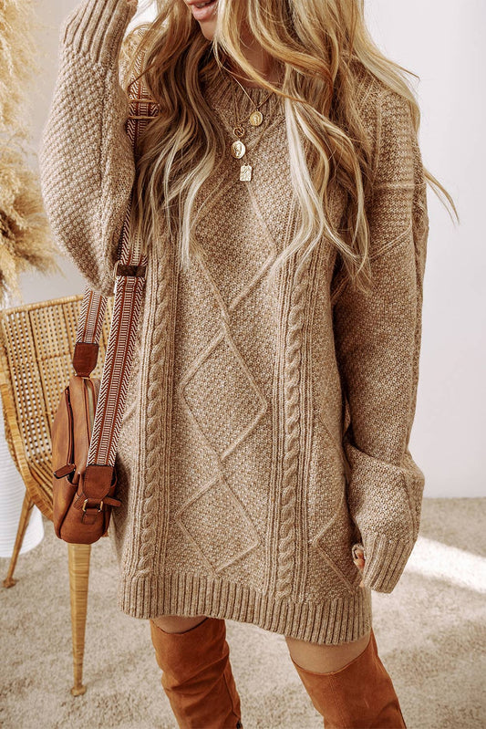 Cable Knit Drop Shoulder Sweater Dress