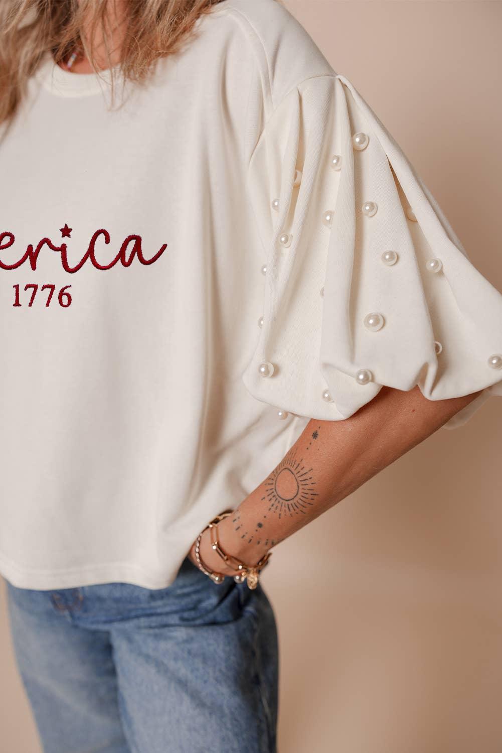 America Embroidered Pearl Top
