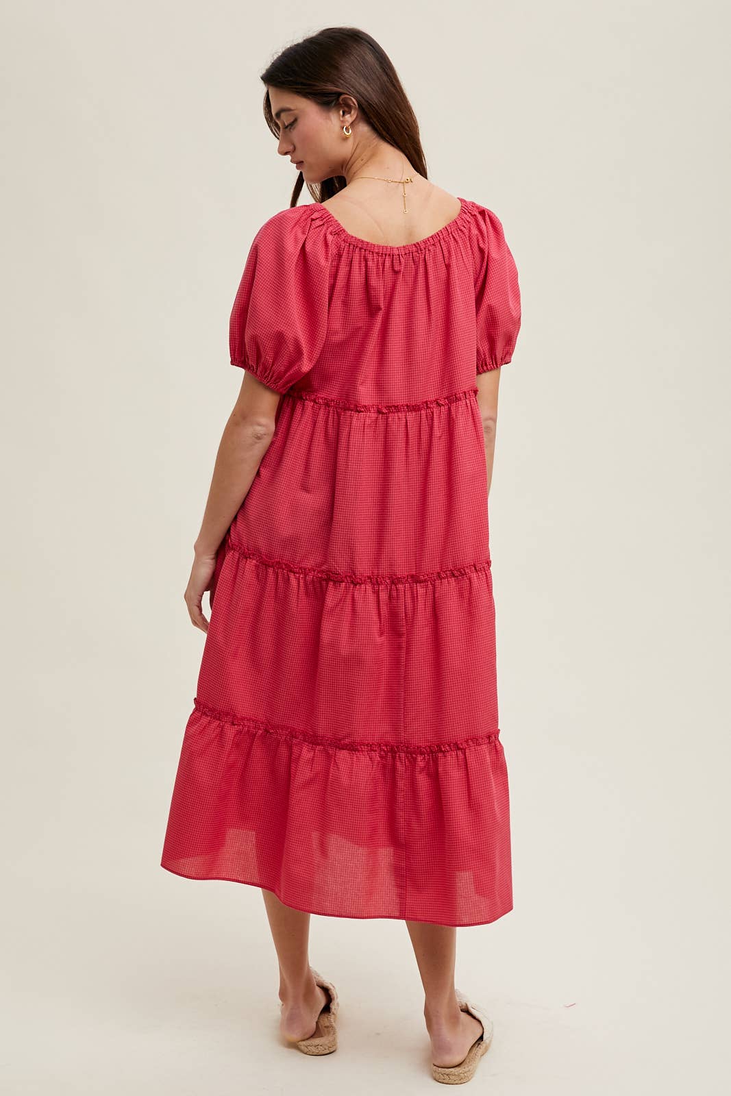 Sweet Pink Gingham Midi Dress