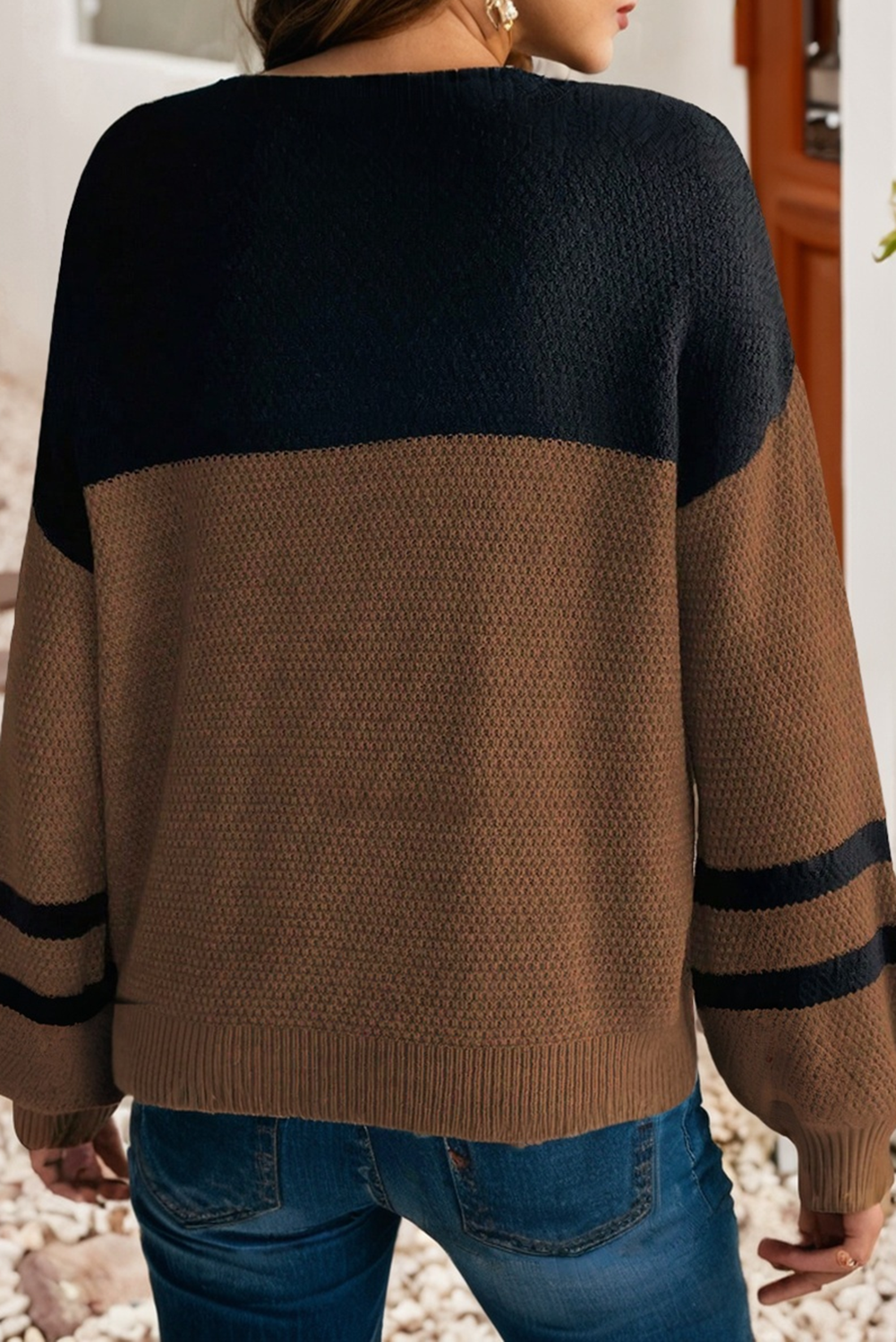 Neutral Color Block Knit Sweater