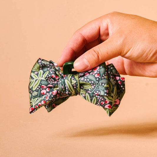 Jolly Sprig Mini Satin Bow Claw Clip