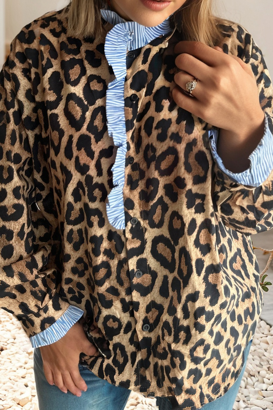 Leopard + Blue Trim Top