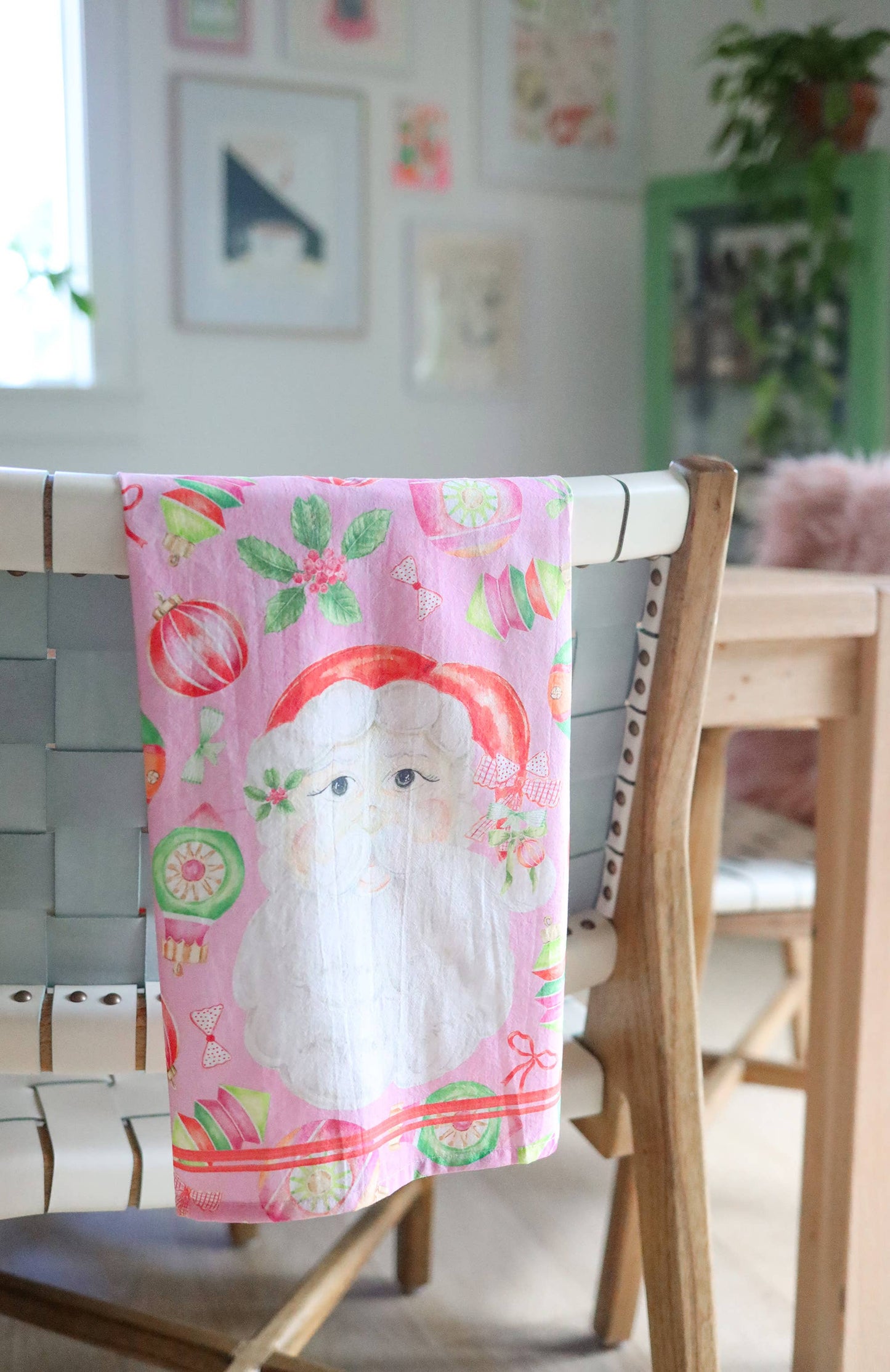 Pink Santa Tea Towel