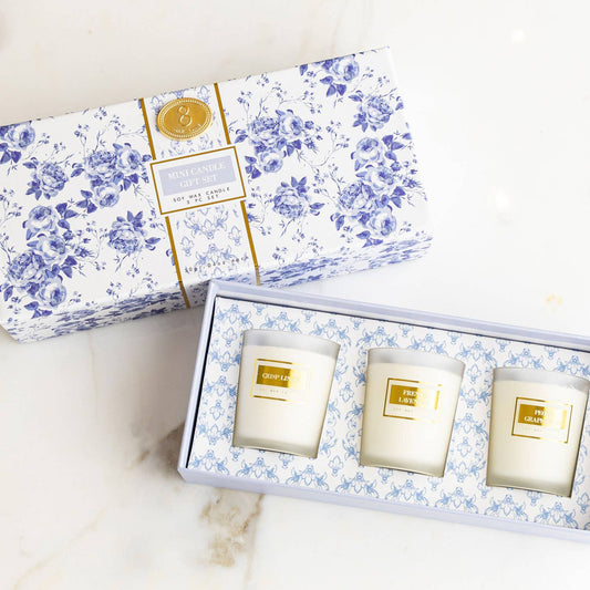 Blue Floral Assorted Candle Set