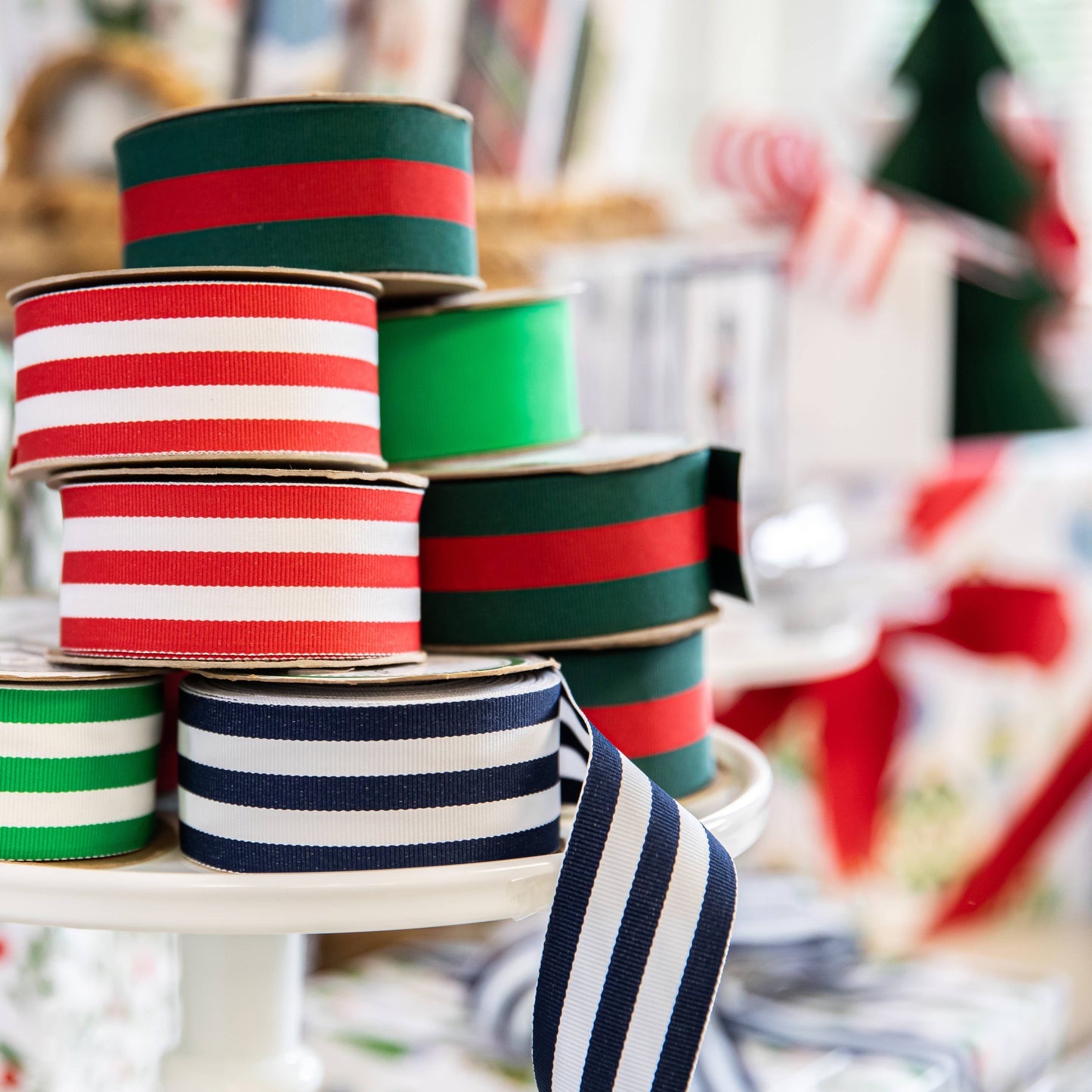 Preppy Striped Green Grosgrain Ribbon