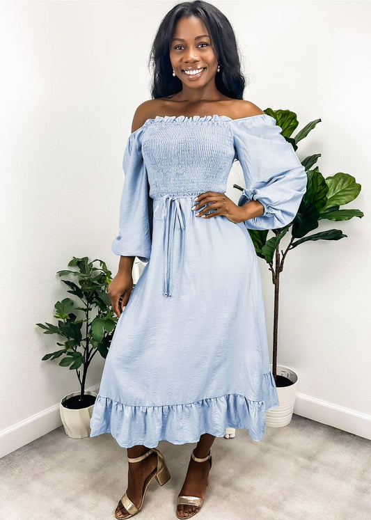 Shirred Bishop Sleeve Dress