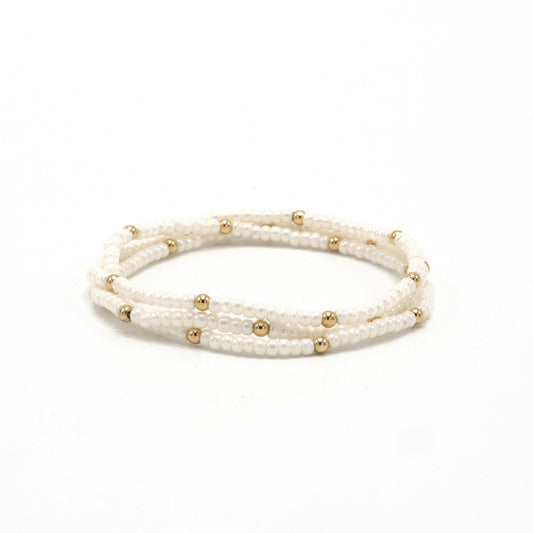 Pearl White + Gold Filled Classic Bracelet Stack