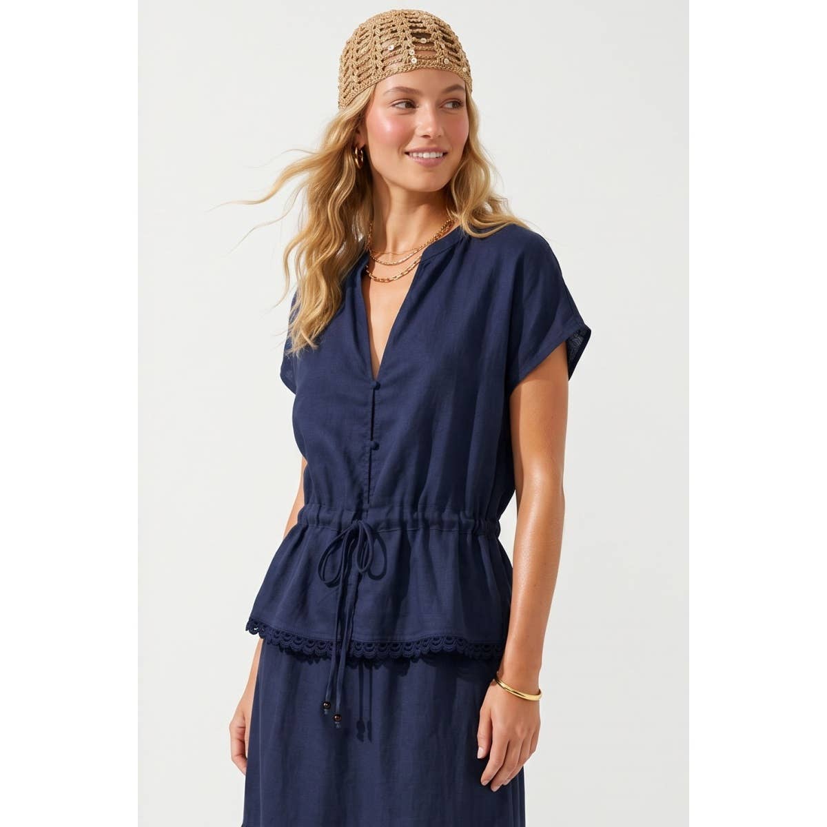 Emma's Scallop Hem Linen Blouse
