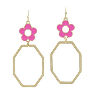 Hot Pink Enamel Flower Earring