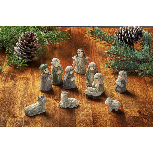 Set of 11, Resin Knitted Nativity Set