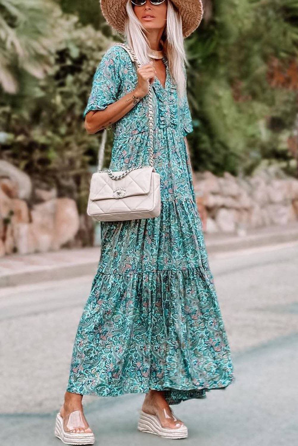 Sky Blue Paisley Maxi Dress