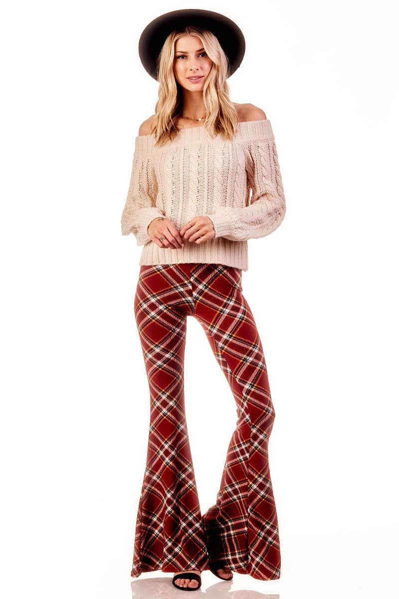 Plaid Wide Leg Flare Pant