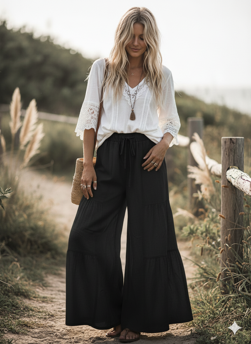 Linen Wide Leg Palazzo Pants