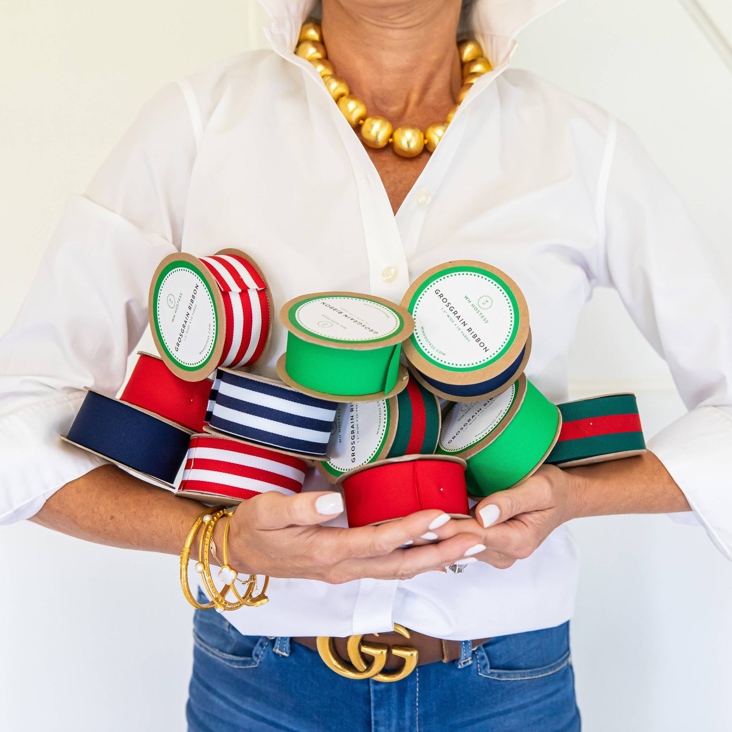 Preppy Striped Green Grosgrain Ribbon