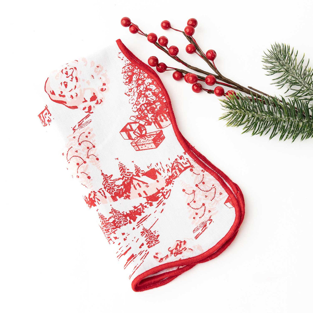 Santa Toile Scallop Napkins Set