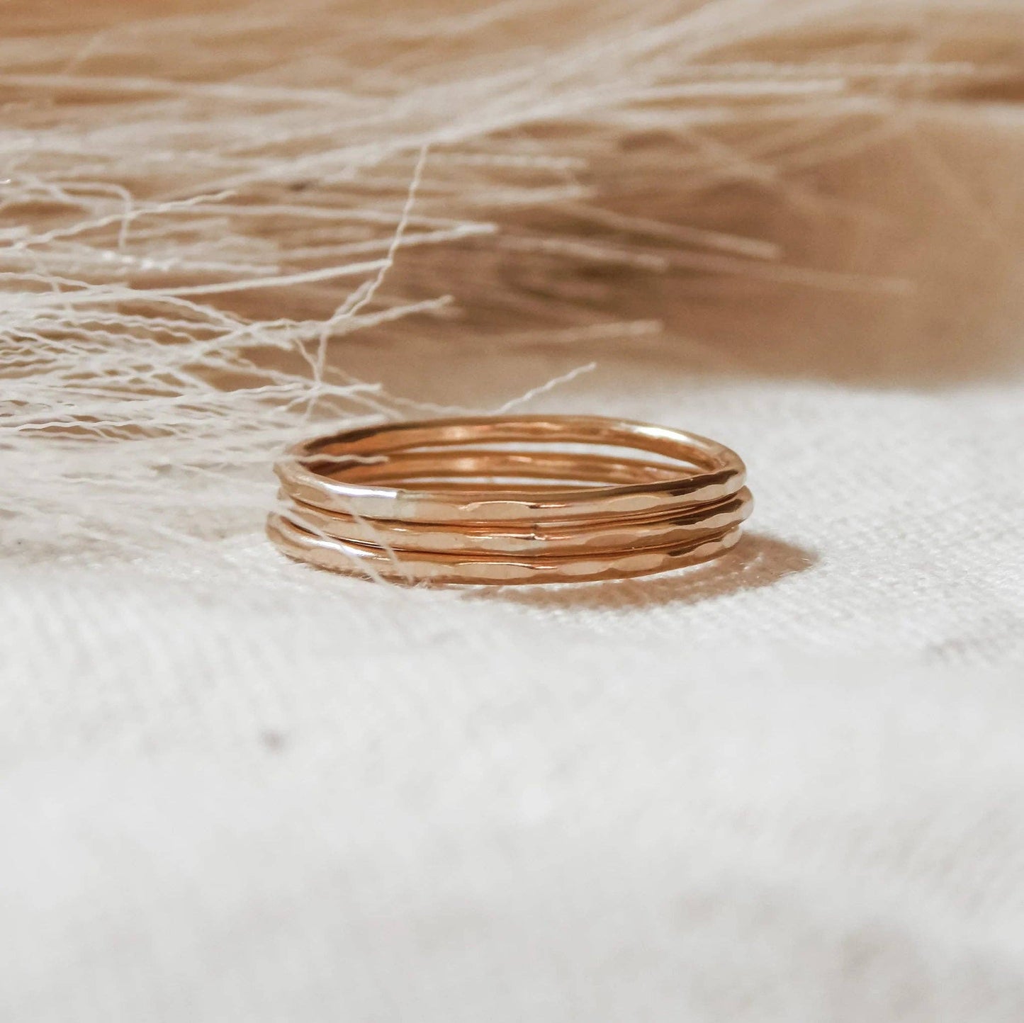 Thin Hammered Band Stacking Rings - Waterproof, Open Sizing