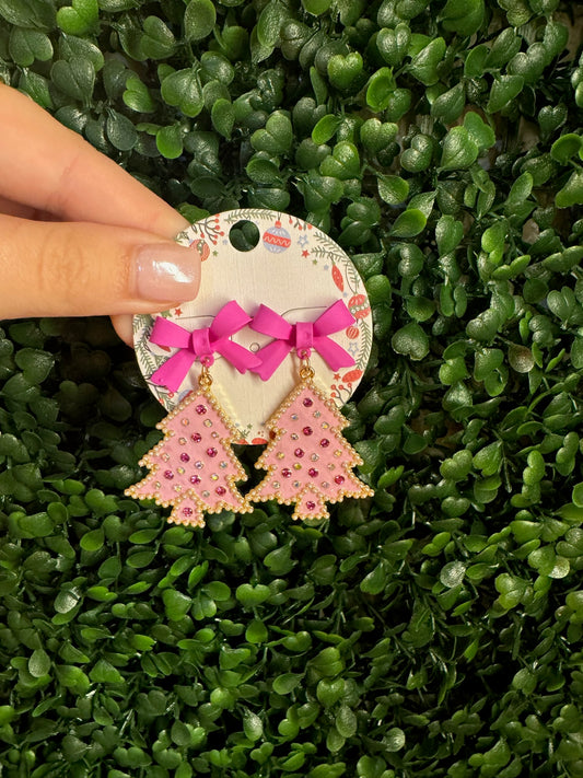 Pink Christmas Tree Earrings