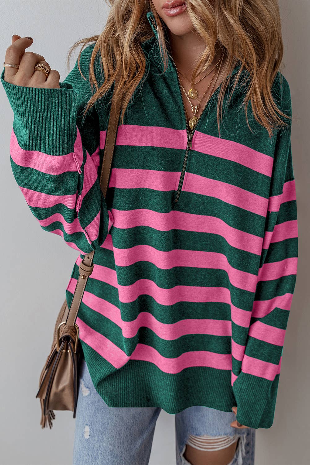 Watermelon Striped Quarter Zipper