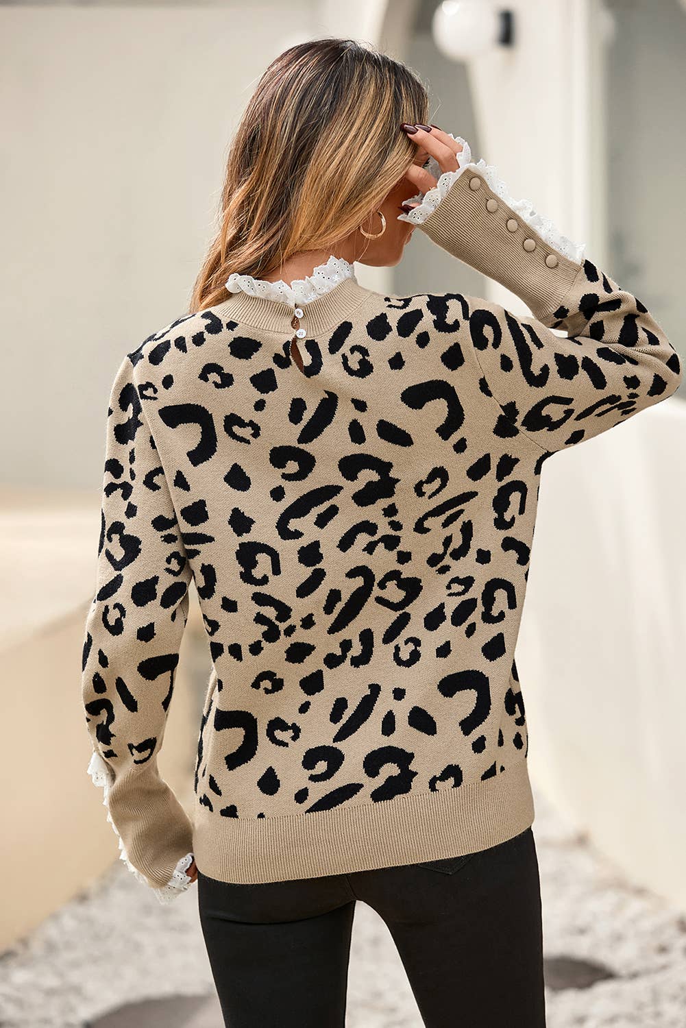Leopard and Lace Ribbed Sweater