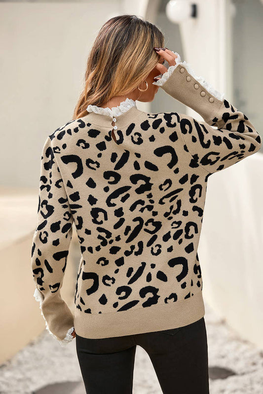 Leopard and Lace Ribbed Sweater