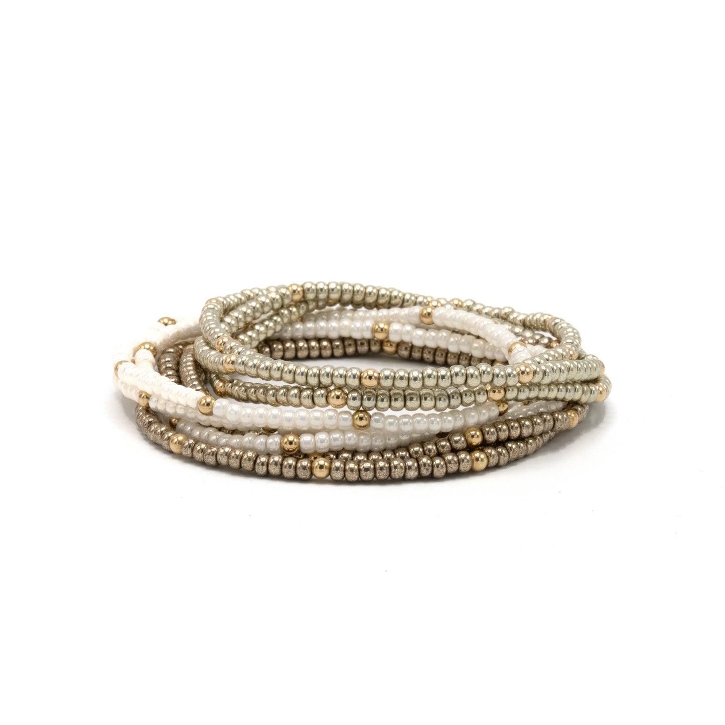 Pearl White + Gold Filled Classic Bracelet Stack