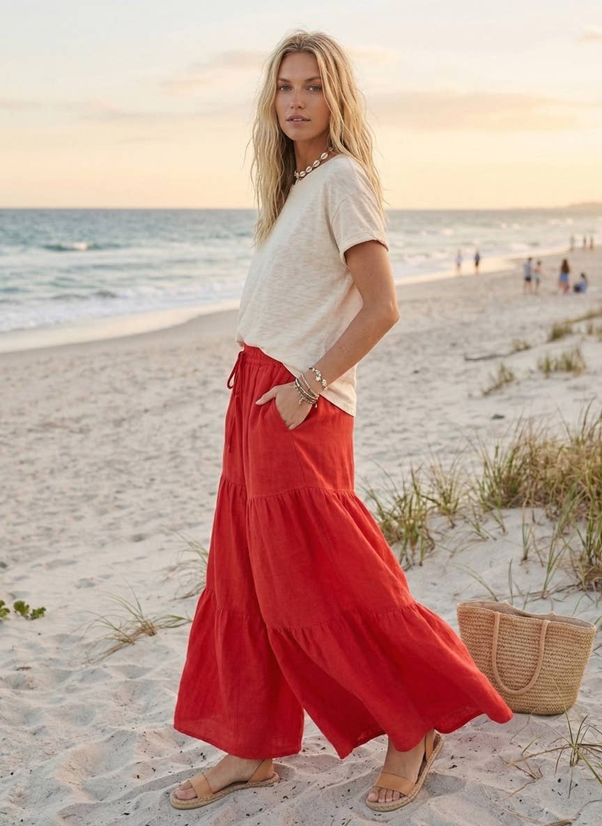 Linen Wide Leg Palazzo Pants