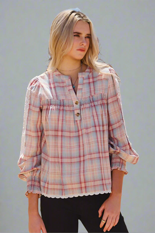 Mae's Lacey Plaid Blouse