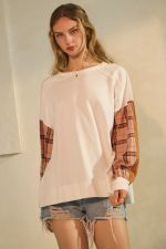 Cream Sweater with Flannel Sleeves