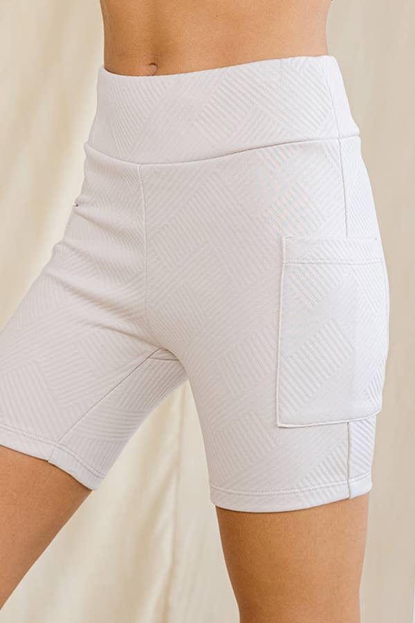 Textured Bike Shorts With Pocket