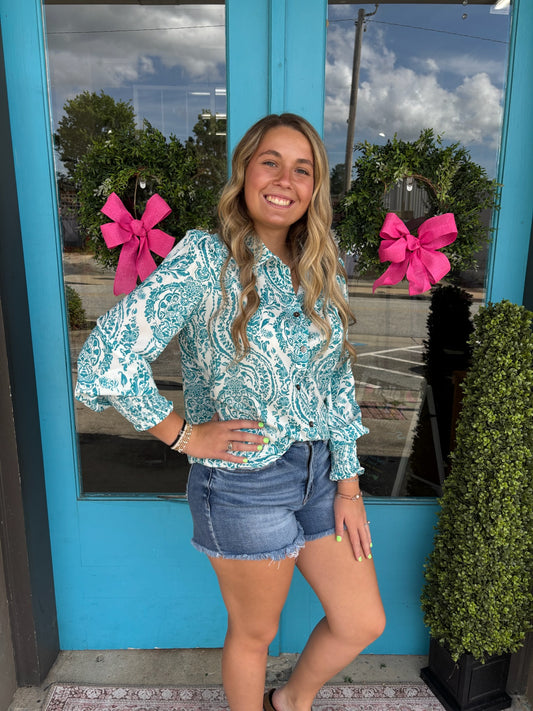 Cara's Paisley Smocked Blouse