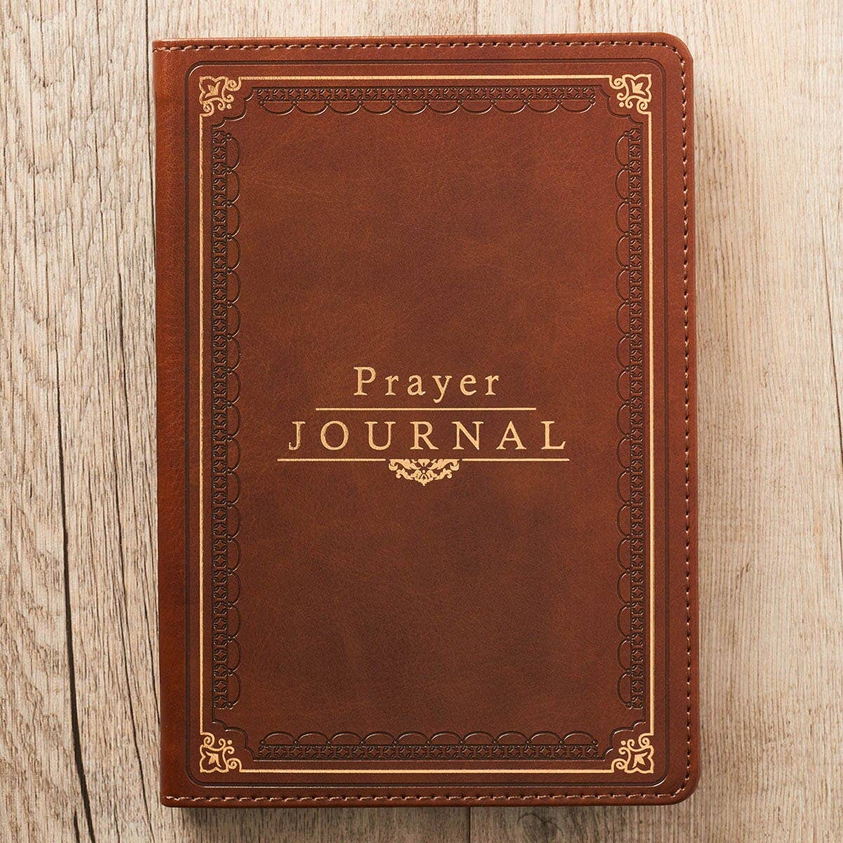Prompted Faux Leather Prayer Journal Brown Matt. 6:9-13
