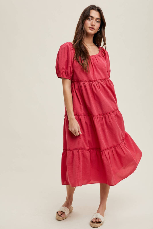 Sweet Pink Gingham Midi Dress