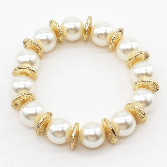 Pearl Beaded with Gold Disk Bracelet
