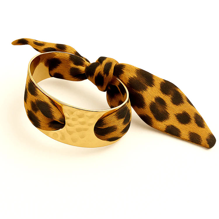 Cheetah Scarf Gold Bangle Bracelet