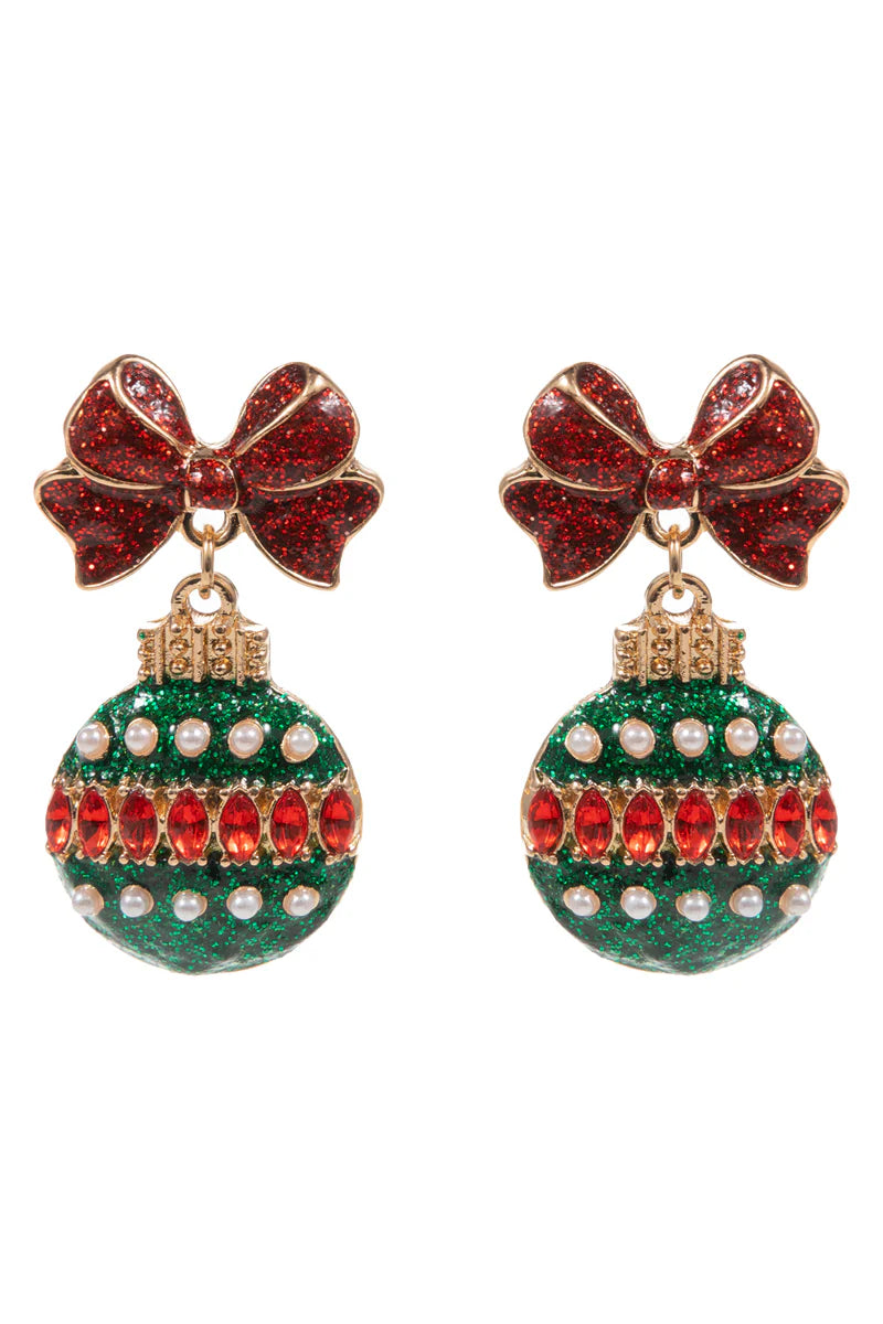 Christmas Bow + Ornament Christmas Earring