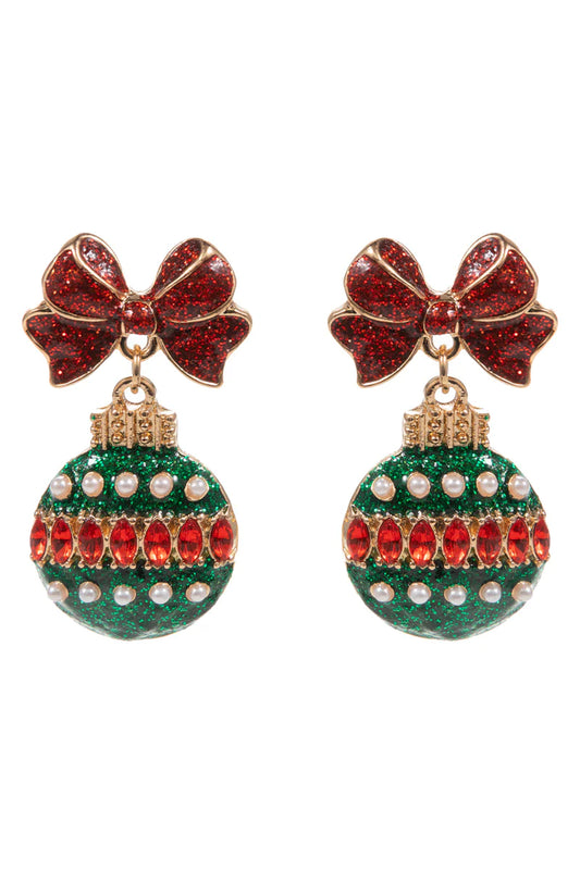 Christmas Bow + Ornament Christmas Earring