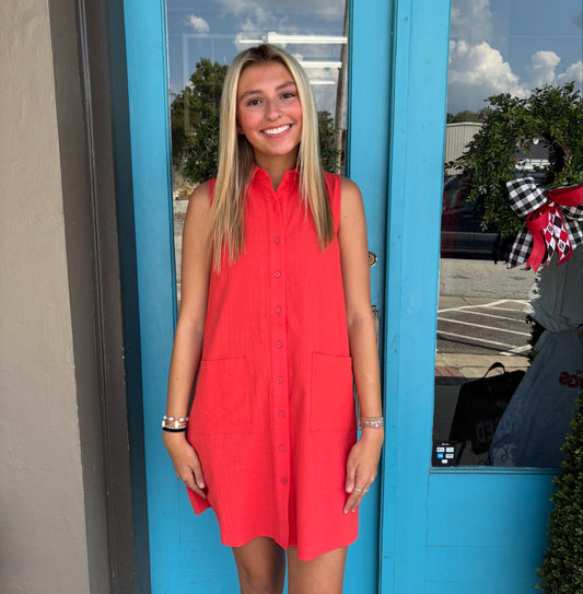 Cara's Coral Shirt Dress